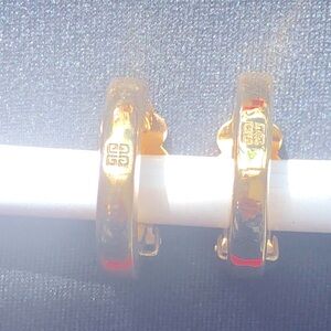 Vintage GIVENCHY Shiny Goldtone Iconic Interlocking “GG” Clip On Hoop Earrings